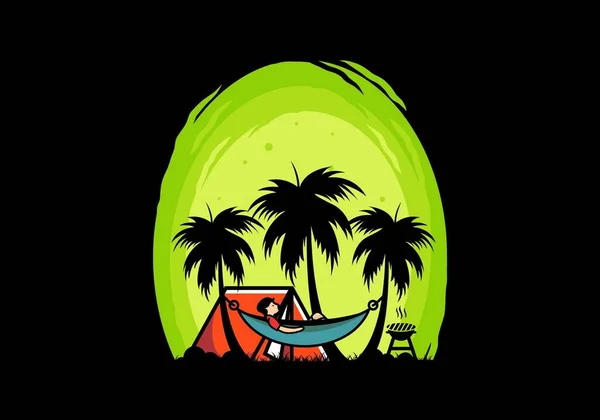 Tent Hammock Coconut Trees Illustration Design — стоковый вектор