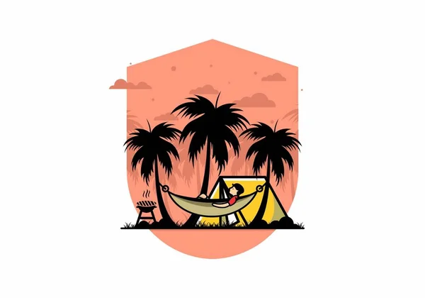 Tent Hammock Coconut Trees Illustration Design — Stockový vektor