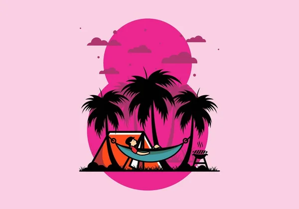 Tent Hammock Coconut Trees Illustration Design — 스톡 벡터