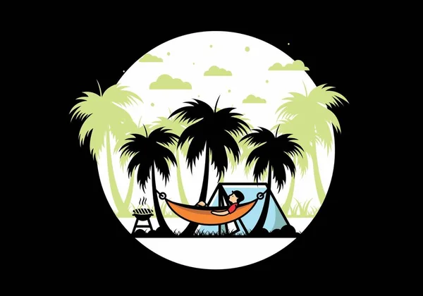 带椰子树图解设计的帐篷和吊床 — 图库矢量图片