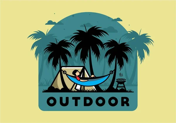 Tent Hammock Coconut Trees Illustration Design — Stockvector