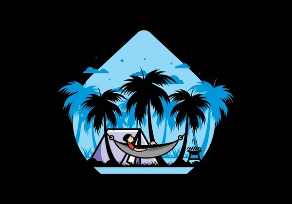 Tent Hammock Coconut Trees Illustration Design — Διανυσματικό Αρχείο