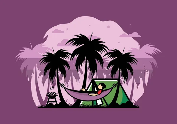 Tent Hammock Coconut Trees Illustration Design — Stockový vektor