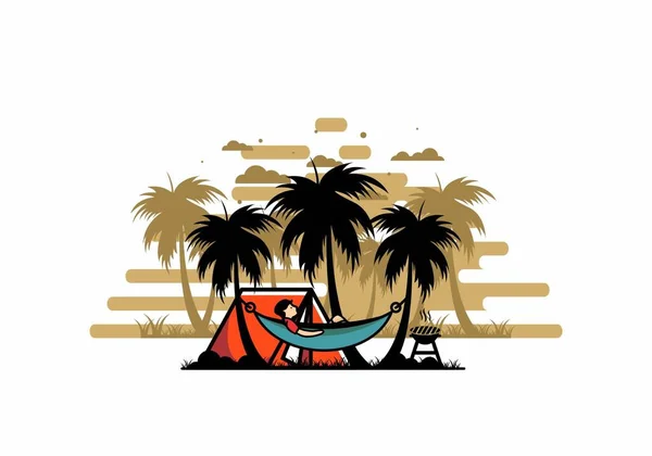 Tent Hammock Coconut Trees Illustration Design — Stock vektor