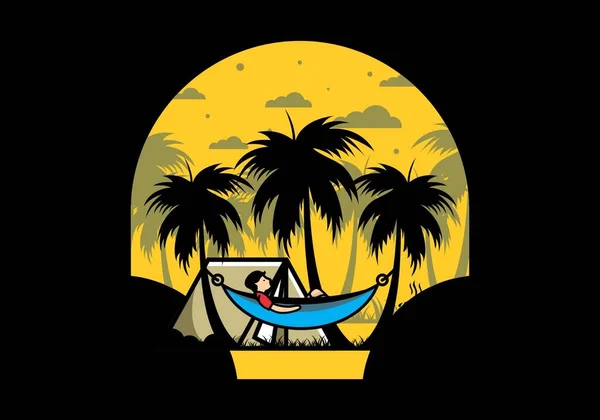 Tent Hammock Coconut Trees Illustration Design — 스톡 벡터