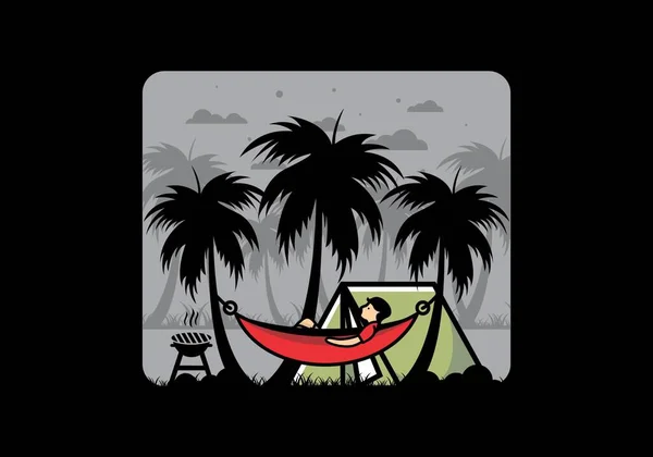 Tent Hammock Coconut Trees Illustration Design — Stockvektor