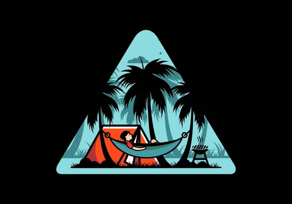 Tent Hammock Coconut Trees Illustration Design — Vettoriale Stock