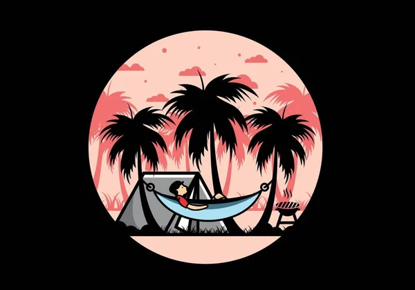 Tent Hammock Coconut Trees Illustration Design — Stockový vektor