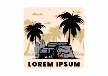 Sahilde kamp yapmak, off road araba çizimi tasarımı.