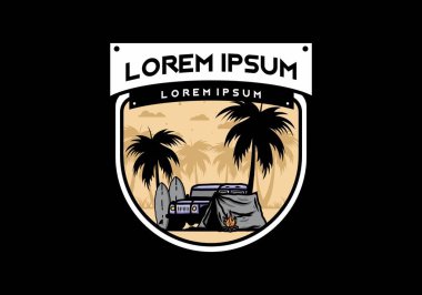 Sahilde kamp yapmak, off road araba çizimi tasarımı.