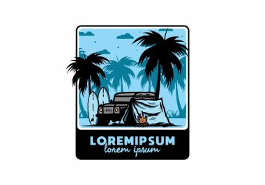 Sahilde kamp yapmak, off road araba çizimi tasarımı.