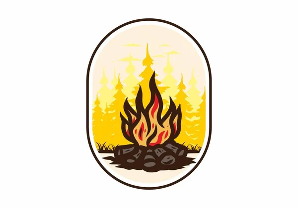 Bonfire Džungli Odznak Ilustrační Design — Stockový vektor