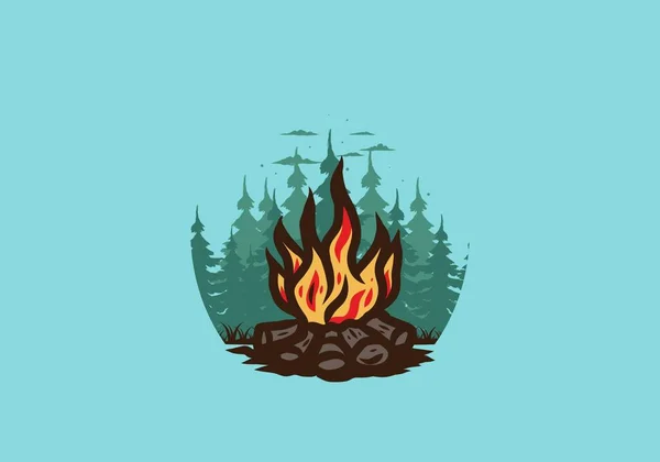 丛林中篝火徽章图解设计 — 图库矢量图片