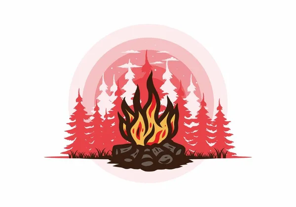丛林中篝火徽章图解设计 — 图库矢量图片