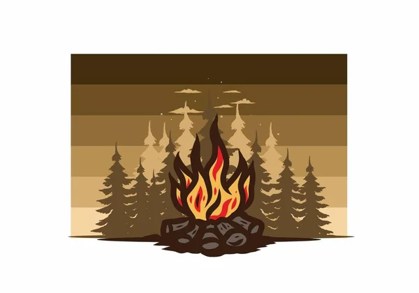 ジャングルバッジイラストデザインのたき火 — ストックベクタ