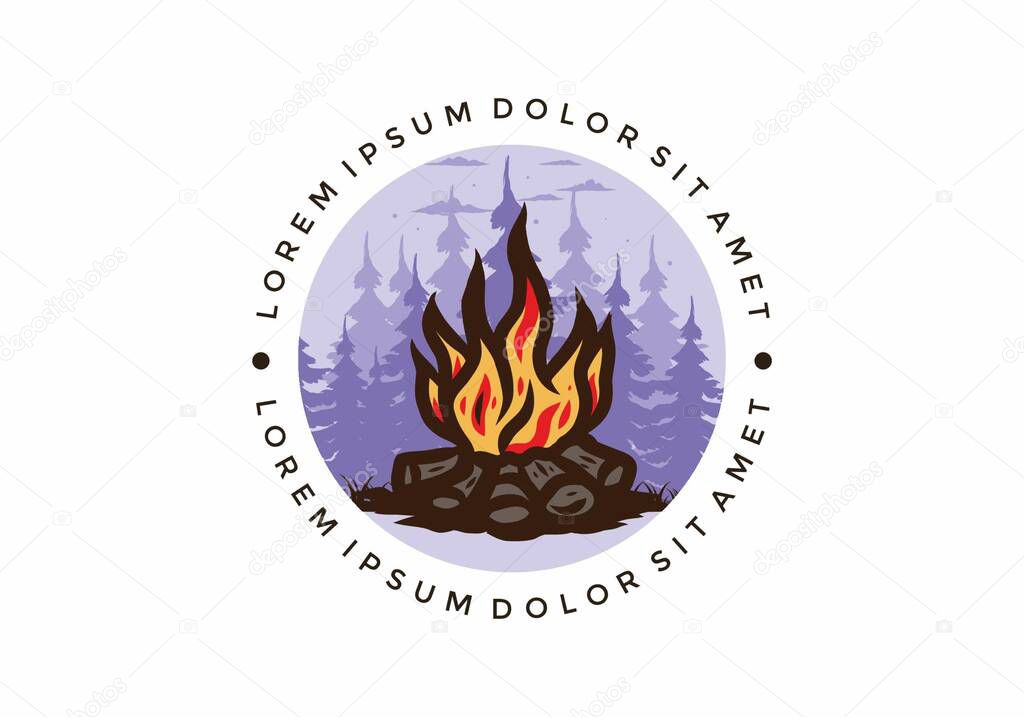Bonfire in the jungle badge illustration design
