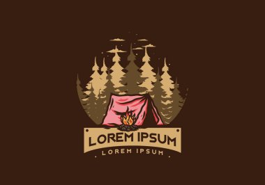 Şenlik ateşi illüstrasyon tasarımı olan orman kampı