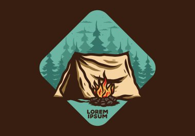 Şenlik ateşi illüstrasyon tasarımı olan orman kampı