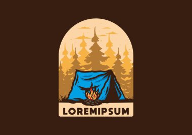 Şenlik ateşi illüstrasyon tasarımı olan orman kampı