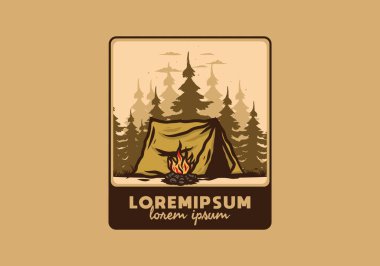 Şenlik ateşi illüstrasyon tasarımı olan orman kampı