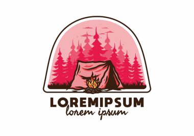 Şenlik ateşi illüstrasyon tasarımı olan orman kampı