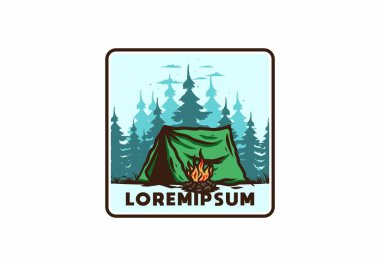 Şenlik ateşi illüstrasyon tasarımı olan orman kampı