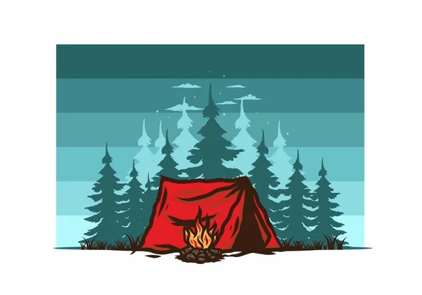 Bosque Camping Con Hoguera Ilustración Diseño Insignia — Archivo Imágenes Vectoriales
