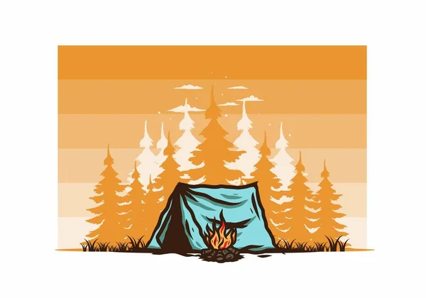 Floresta Camping Com Fogueira Ilustração Distintivo Design — Vetor de Stock