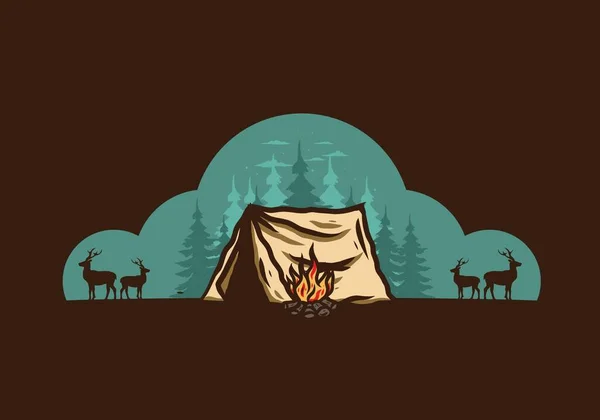 带篝火图章设计的森林露营 — 图库矢量图片