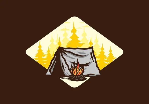 Forest Camping Bonfire Illustration Badge Design — Stock Vector