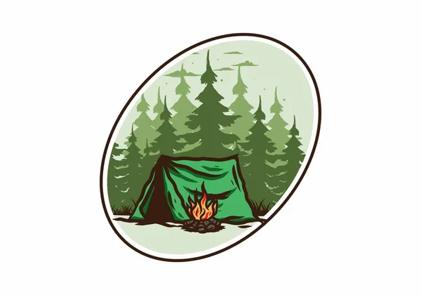 Forest Camping Bonfire Illustration Badge Design — Stock Vector