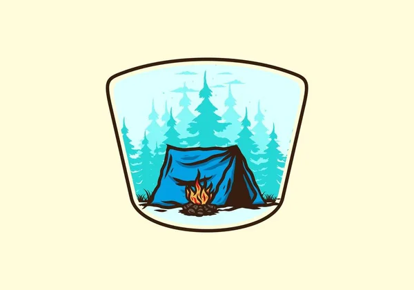 带篝火图章设计的森林露营 — 图库矢量图片