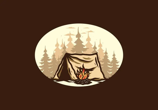 Bosque Camping Con Hoguera Ilustración Diseño Insignia — Vector de stock