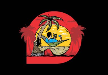 Hamaktaki kafatası şekilli resimli adam.