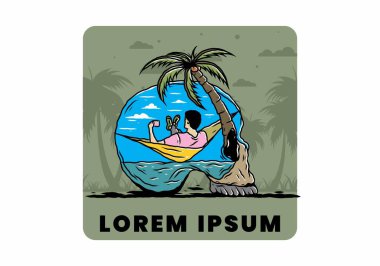 Hamaktaki kafatası şekilli resimli adam.