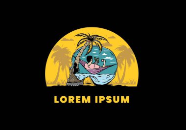 Hamaktaki kafatası şekilli resimli adam.