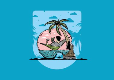 Hamaktaki kafatası şekilli resimli adam.