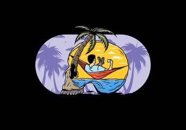 Hamaktaki kafatası şekilli resimli adam.