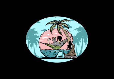 Hamaktaki kafatası şekilli resimli adam.