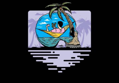 Hamaktaki kafatası şekilli resimli adam.