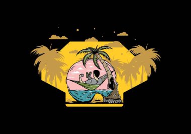 Hamaktaki kafatası şekilli resimli adam.