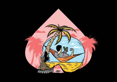 Hamaktaki kafatası şekilli resimli adam.