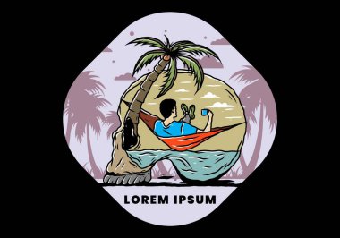 Hamaktaki kafatası şekilli resimli adam.