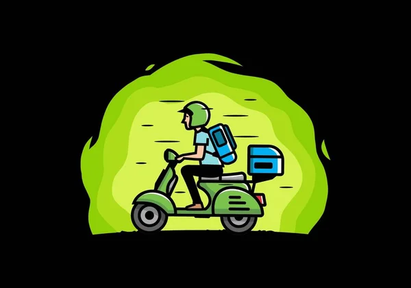 Homem Vai Férias Equitação Scooter Ilustração Design — Vetor de Stock