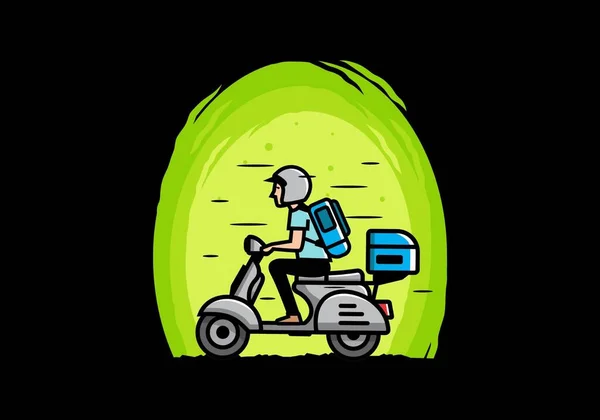 Man Goes Vacation Riding Scooter Illustration Design — Stock Vector