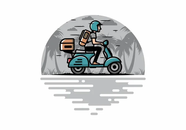 Man Gaat Vakantie Paardrijden Scooter Illustratie Ontwerp — Stockvector