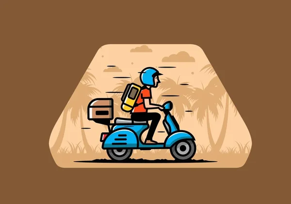 Man Goes Vacation Riding Scooter Illustration Design — Stock Vector
