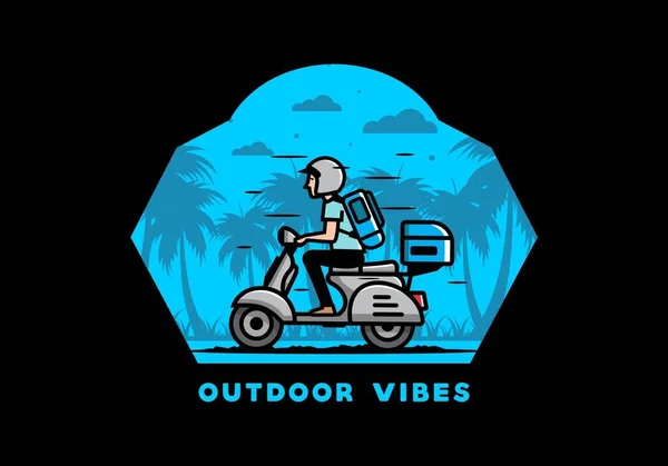 Hombre Vacaciones Caballo Scooter Ilustración Diseño — Vector de stock