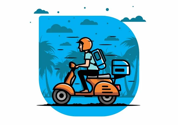 Homem Vai Férias Equitação Scooter Ilustração Design — Vetor de Stock