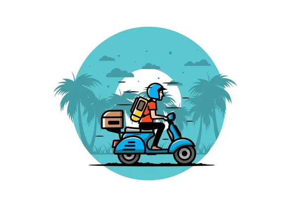 男人去度假骑摩托车图解设计 — 图库矢量图片
